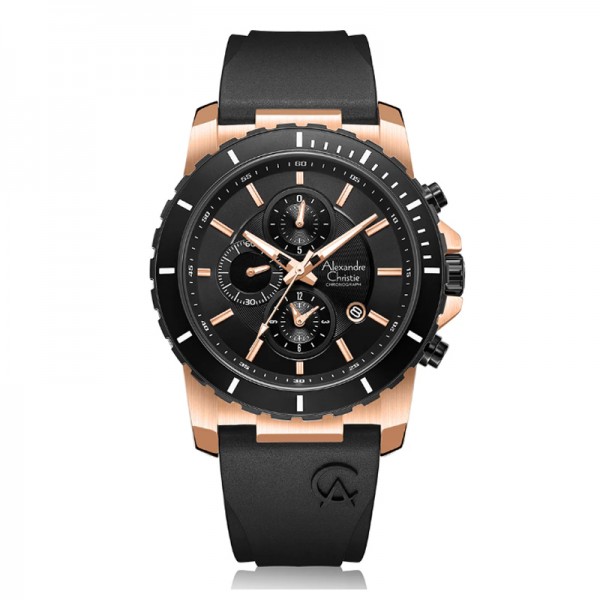 Alexandre Christie AC 6141 Rosegold Black Rubber Chronograph MCRBRBA